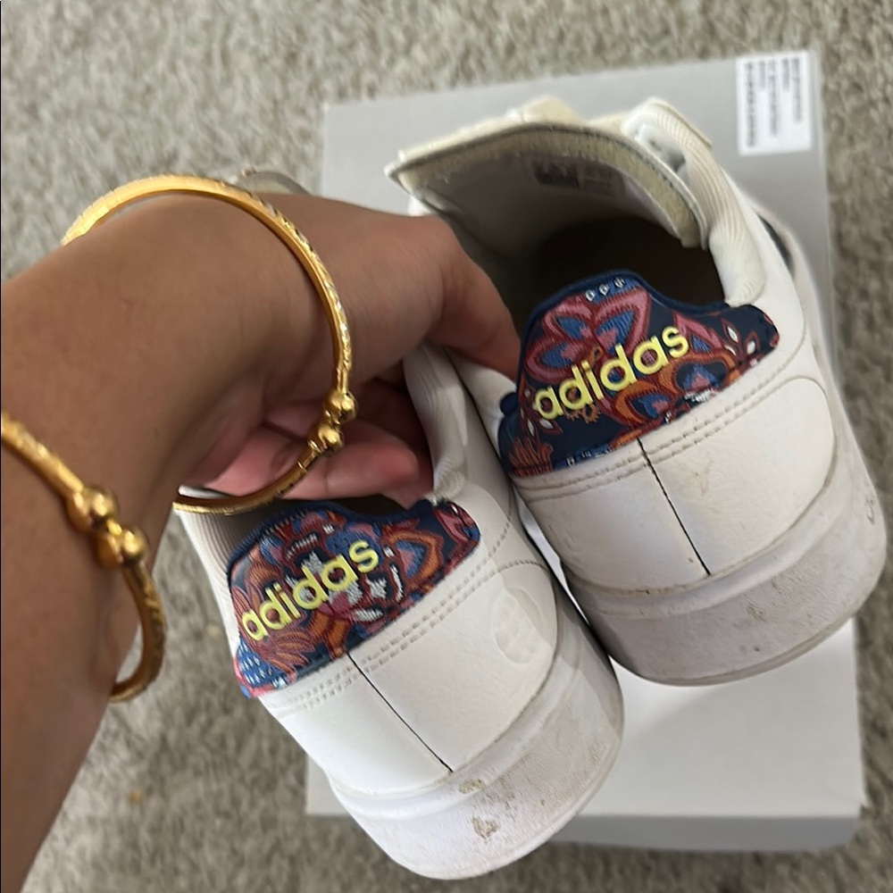 Adidas White Sneakers with Multicolor Heel Design